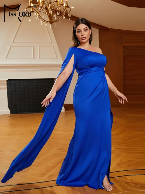 Blue Plus Size Evening Dress - Elegant One-Shoulder Maxi Mermaid - Image 2