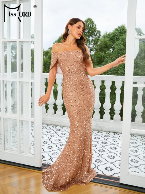 Missord Brown Sequin Mermaid Prom Dress - Elegant Maxi - Image 2