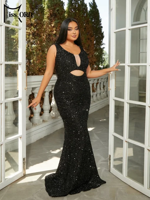 Missord Elegant Black Mermaid Plus Size Evening Dress - V-Neck - Image 3