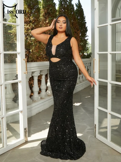 Missord Elegant Black Mermaid Plus Size Evening Dress - V-Neck - Image 4