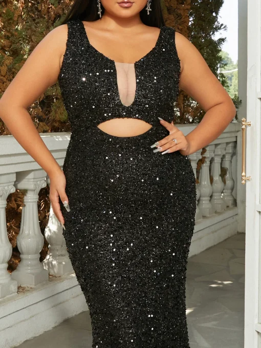 Missord Elegant Black Mermaid Plus Size Evening Dress - V-Neck