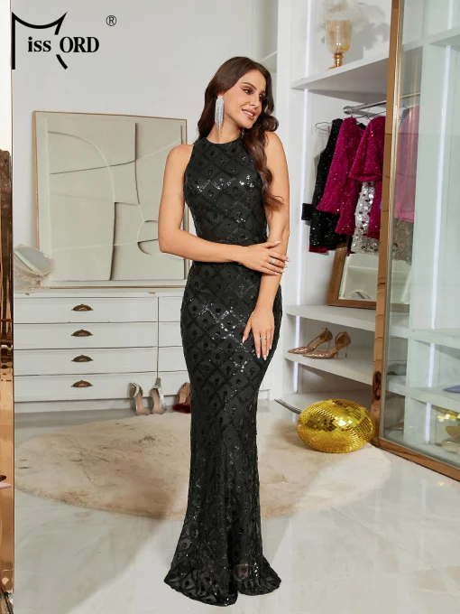 Missord Elegant Black Sequin Prom Dress - O-Neck Bodycon Mermaid - Image 2