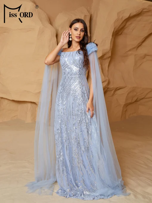 Elegant Blue Off-Shoulder Maxi Dress - Sequin Formal Gown - Image 2