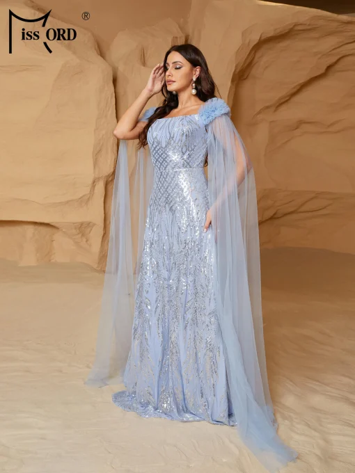 Elegant Blue Off-Shoulder Maxi Dress - Sequin Formal Gown - Image 4