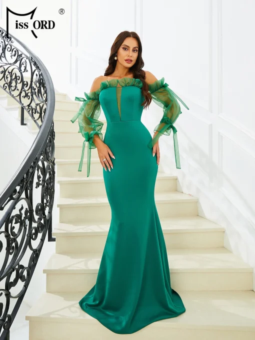 Green Mermaid Evening Dress with Off-Shoulder Style – Elegant & Bodycon - Image 2