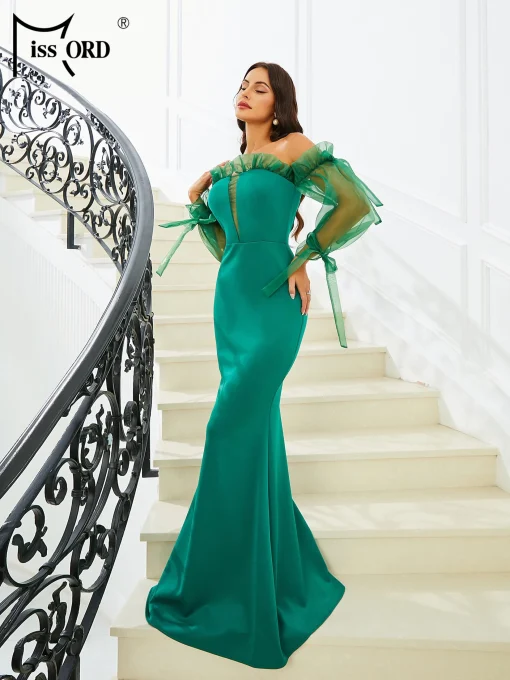 Green Mermaid Evening Dress with Off-Shoulder Style – Elegant & Bodycon - Image 5