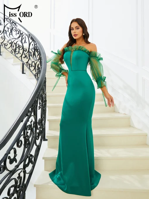 Green Mermaid Evening Dress with Off-Shoulder Style – Elegant & Bodycon - Image 6