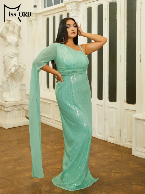 Missord Green Sequin Plus Size Party Dress - Elegant One Shoulder - Image 2