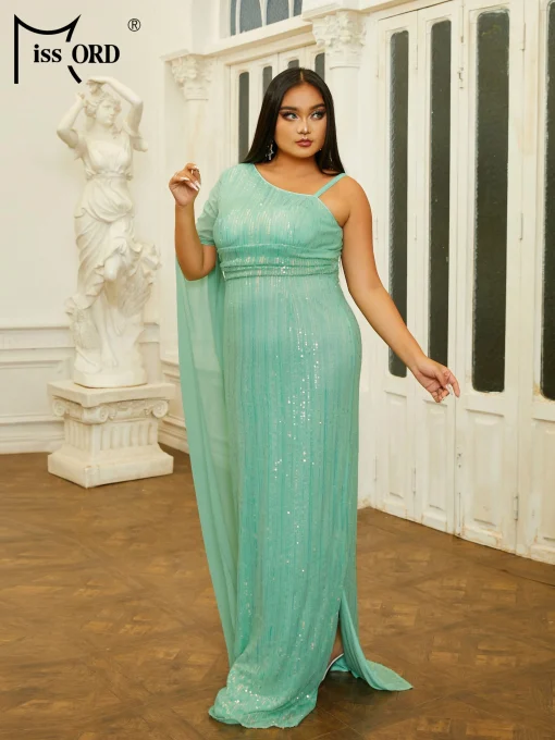 Missord Green Sequin Plus Size Party Dress - Elegant One Shoulder - Image 3