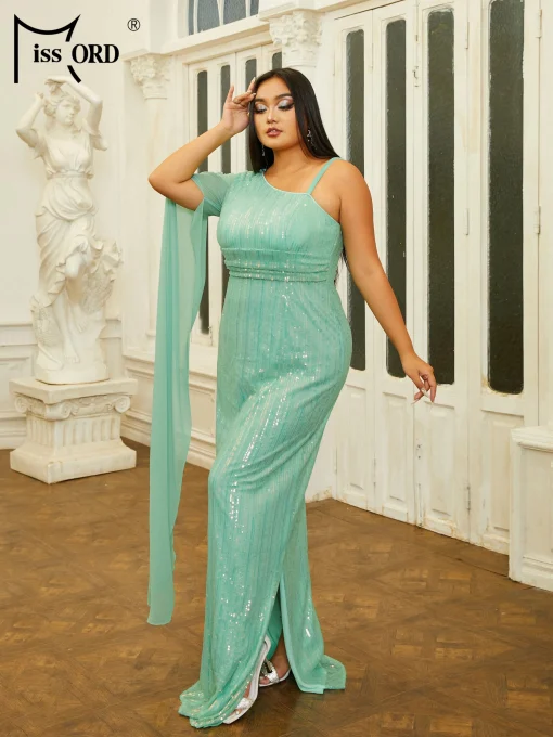 Missord Green Sequin Plus Size Party Dress - Elegant One Shoulder - Image 4