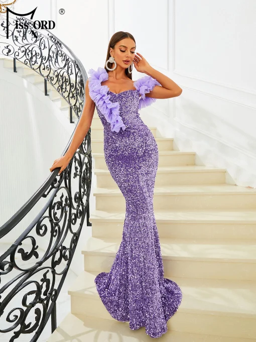 Missord Purple Sequin Mermaid Evening Dress - Elegant One-Shoulder Maxi - Image 2