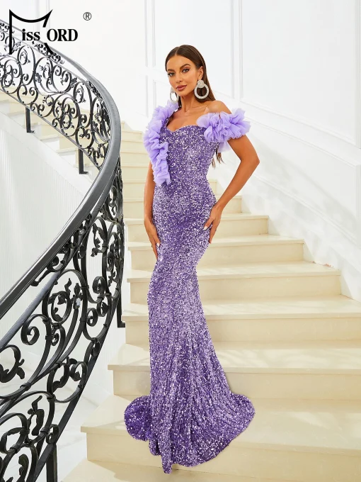 Missord Purple Sequin Mermaid Evening Dress - Elegant One-Shoulder Maxi - Image 3