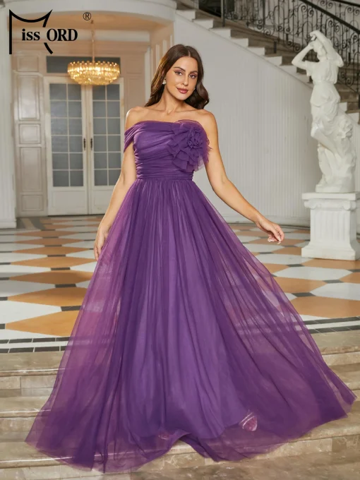 Missord Elegant Purple Tutu Wedding Party Dress - Off-Shoulder Appliques - Image 3