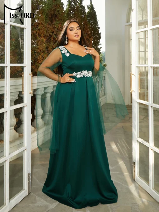 Missord Green Lace Plus Size Prom Dress - Mesh Sleeves - Image 3