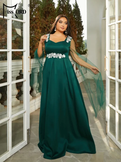 Missord Green Lace Plus Size Prom Dress - Mesh Sleeves - Image 4