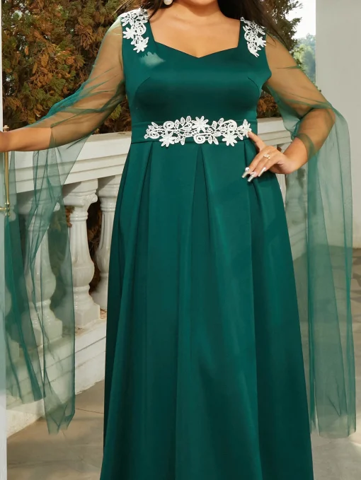 Missord Green Lace Plus Size Prom Dress - Mesh Sleeves