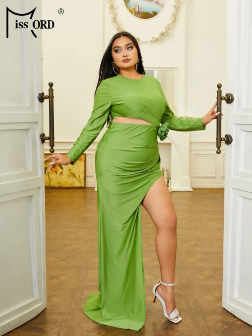 Missord Green Appliques Plus Size Prom Dress - Elegant Long Sleeve - Image 2