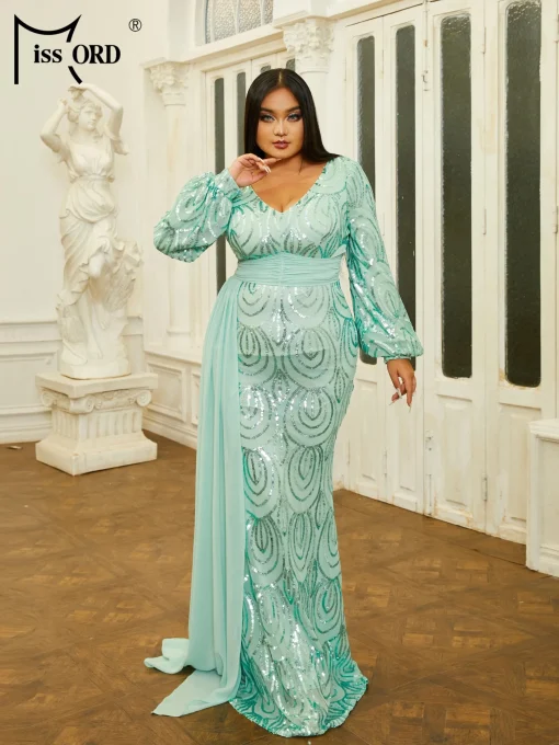 Missord Green Sequin Plus Size Wedding Party Dress - Elegant V-Neck - Image 2