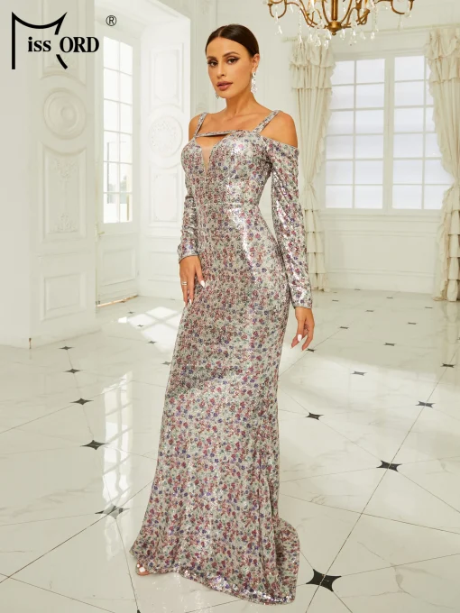 Multicolor Sequin Mermaid Evening Dress - Off-Shoulder Bodycon Maxi - Image 3