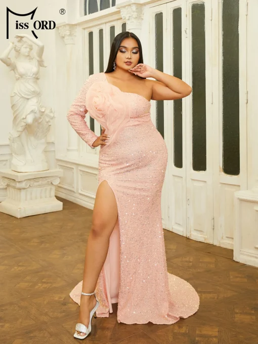 Missord Pink Appliques Plus Size Evening Dress - Elegant Sequin Mermaid - Image 2