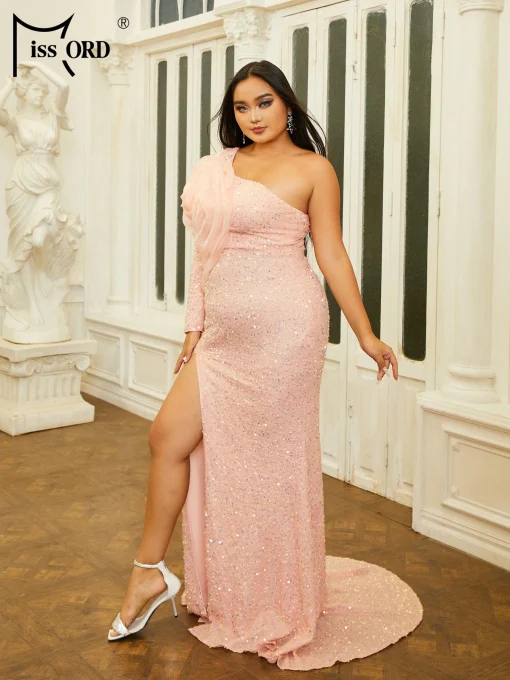 Missord Pink Appliques Plus Size Evening Dress - Elegant Sequin Mermaid - Image 4