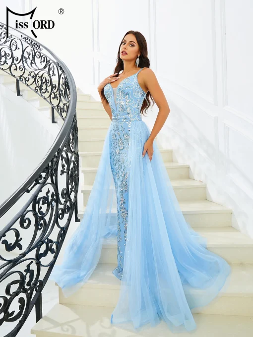 Missord Blue Long Prom Dress - Elegant Sequin Bodycon Gown - Image 4