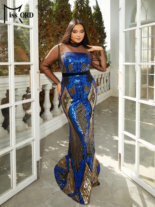 Missord Blue Sequin Plus Size Evening Dress - Elegant Mermaid - Image 2