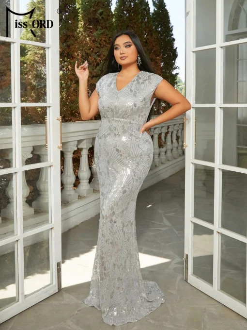 Missord Grey Sequin Plus Size Prom Dress - Elegant Mermaid - Image 5