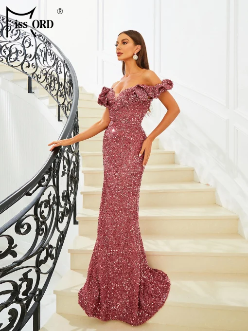 Missord Elegant Purple Sequin Mermaid Evening Dress - Off-Shoulder Bodycon - Image 4