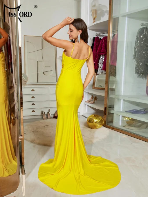 Missord Yellow Maxi Party Dress - Elegant Ruched Thigh Split - Image 2