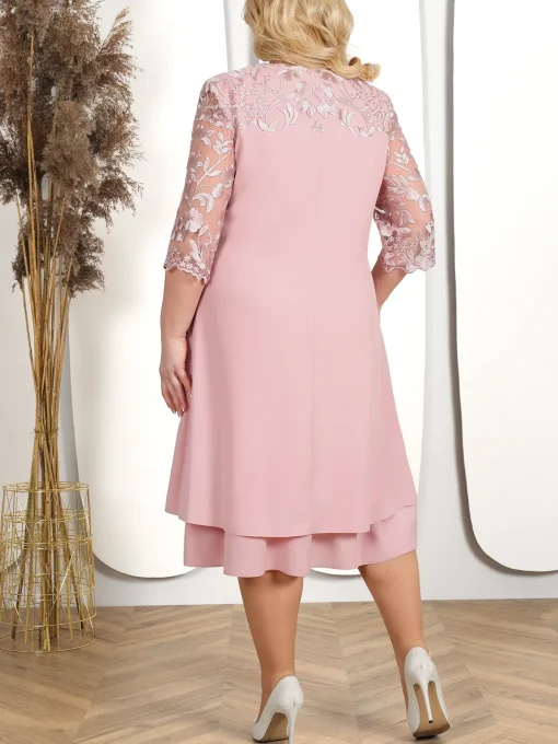 Lace Splicing Evening Dress: Plus Size, Elegant Crew Neck - Image 5