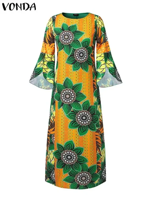 Plus Size 5XL Bohemian Maxi Dress - Vintage Flower - Image 2