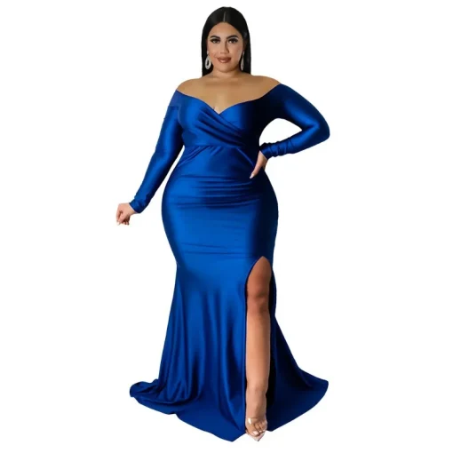 Sexy V-Neck Maxi: Plus Size High-Waisted Party Dress for Autumn - Image 3