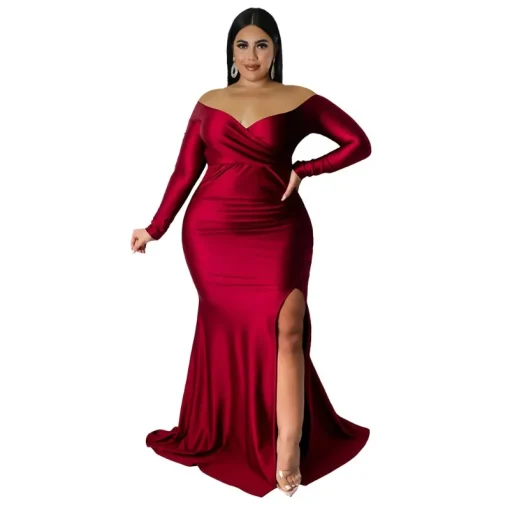 Sexy V-Neck Maxi: Plus Size High-Waisted Party Dress for Autumn - Image 5