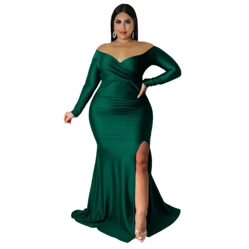 Sexy V-Neck Maxi: Plus Size High-Waisted Party Dress for Autumn