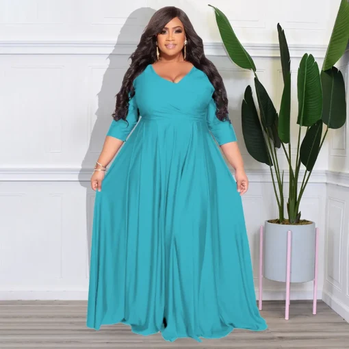 Chic Party Maxi Dress: Plus Size, Elegant V-Neck, Backless - Image 2