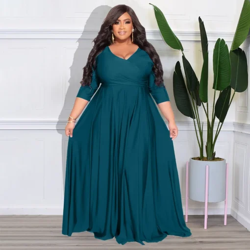 Chic Party Maxi Dress: Plus Size, Elegant V-Neck, Backless - Image 3