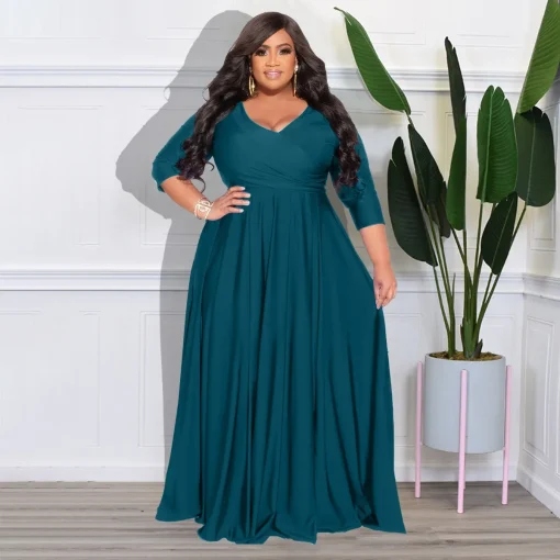 Chic Party Maxi Dress: Plus Size, Elegant V-Neck, Backless