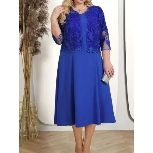 Autumn Plus Size 2pcs Dress - Elegant Lace Cocktail - Image 3