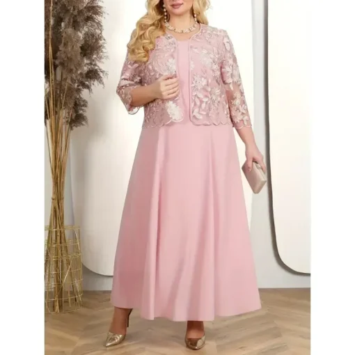 Autumn Plus Size 2pcs Dress - Elegant Lace Cocktail