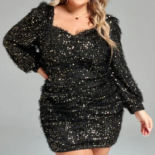 Sequined Plus Size Dress: V Neck, Backless, Elegant Evening Luxury - Image 2