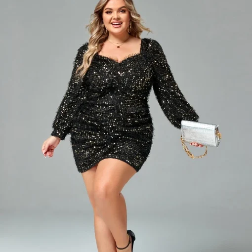 Sequined Plus Size Dress: V Neck, Backless, Elegant Evening Luxury - Image 5