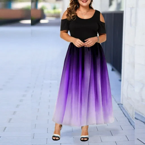 Gradient Evening Dress: Plus Size, Crew Neck, High Quality Luxury - Image 2