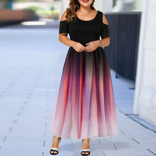 Gradient Evening Dress: Plus Size, Crew Neck, High Quality Luxury - Image 3