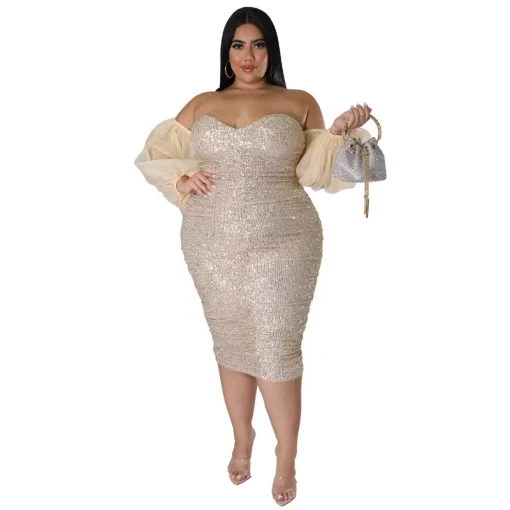 Plus Size Sexy Sequin Mesh Green Evening Party Dress - Image 4