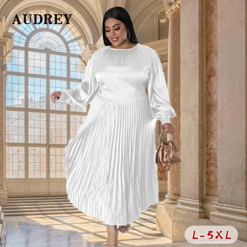 Autumn Satin Plus Size Party Dress: Elegant Crew Neck Style - Image 3