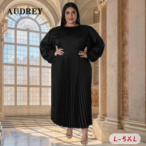 Autumn Satin Plus Size Party Dress: Elegant Crew Neck Style - Image 2