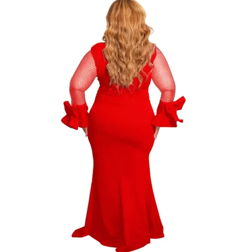 Sexy Plus Size Party Dress: Mesh Splicing, Ruffles, High Waist - Image 4