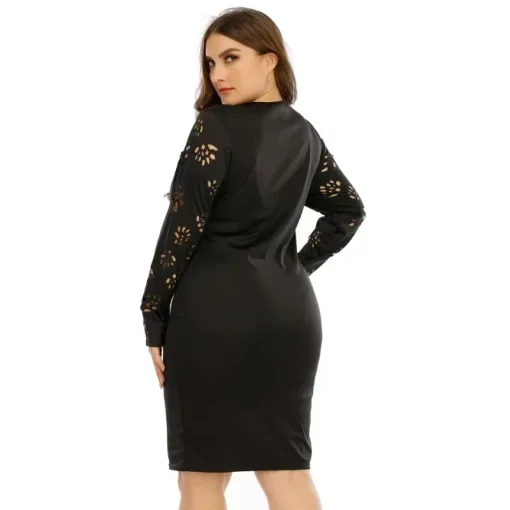 Sexy V Neck Plus Size Black Dress - Elegant Mid-Length - Image 3