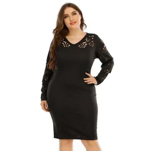 Sexy V Neck Plus Size Black Dress - Elegant Mid-Length - Image 5